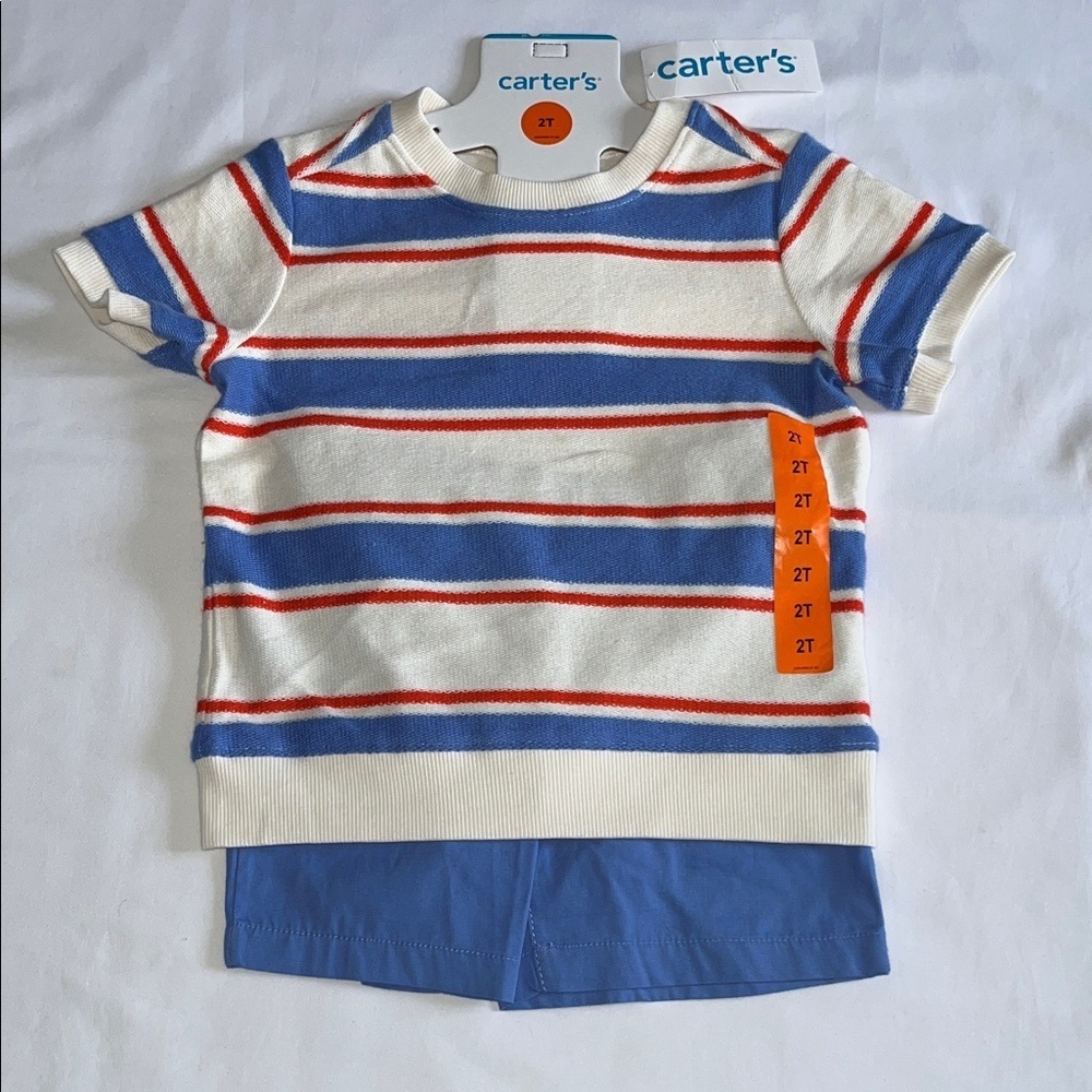 Carter's Short Sleeve Striped Tee - Blue, Red, White